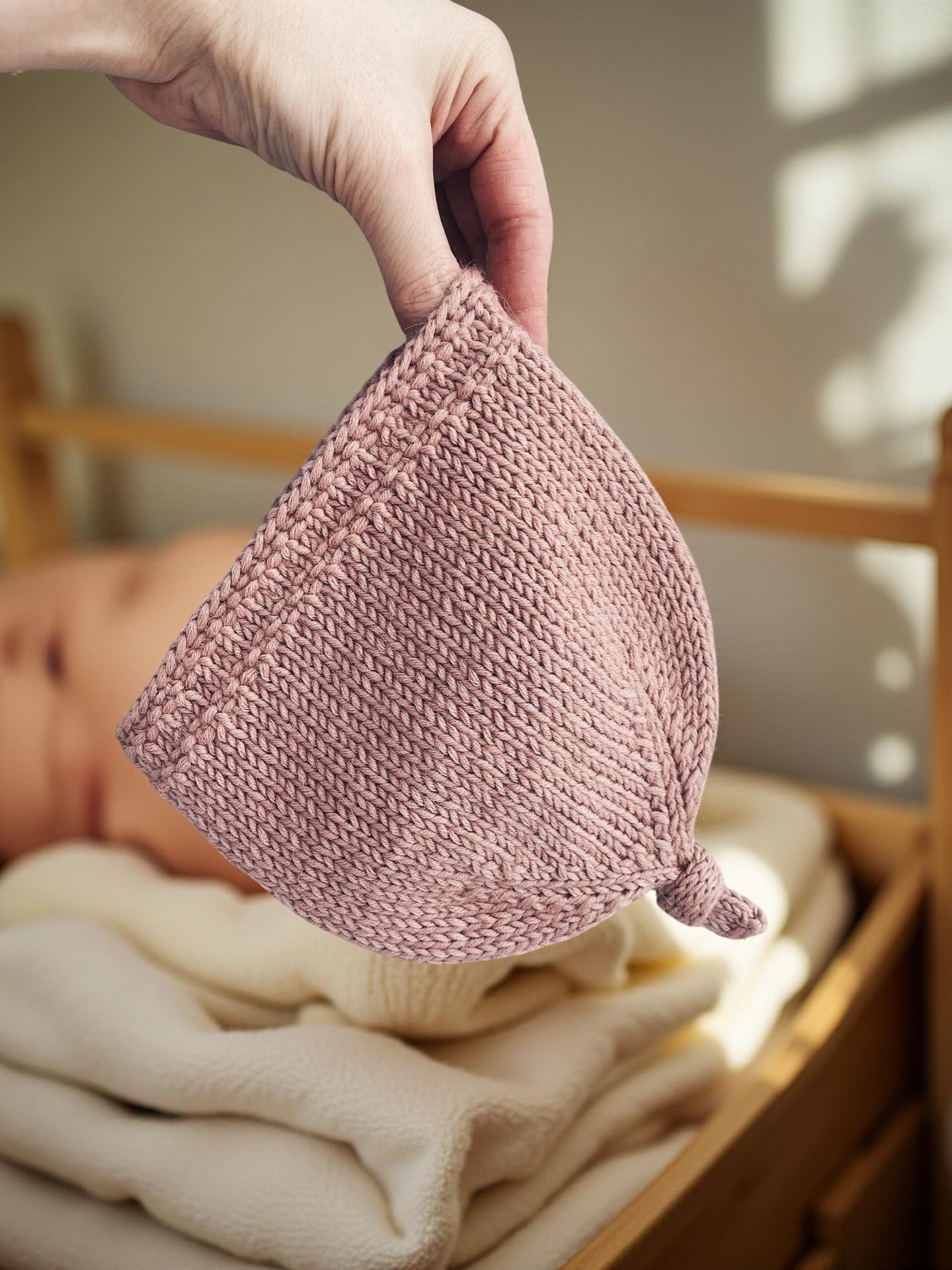 Top Knot Baby Beanie Knitting Pattern