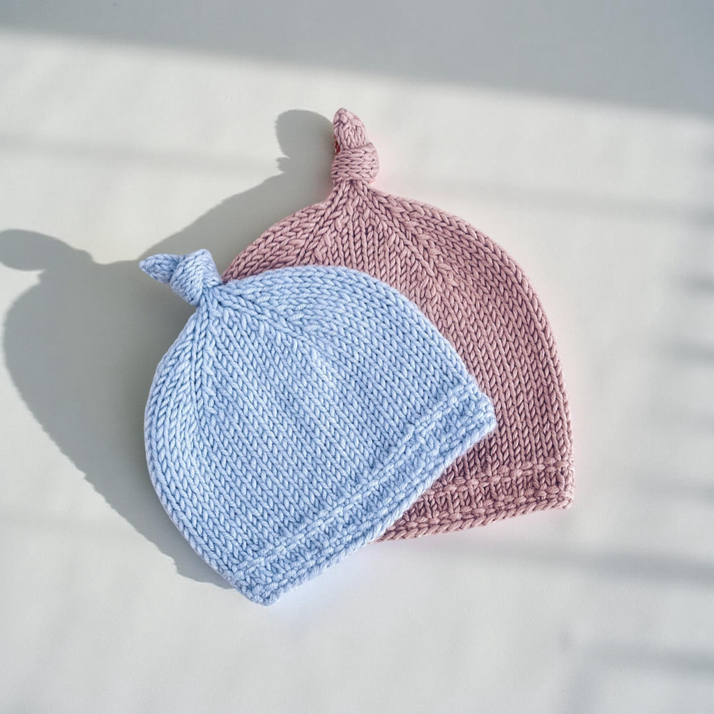 Top Knot Baby Beanie Knitting Pattern