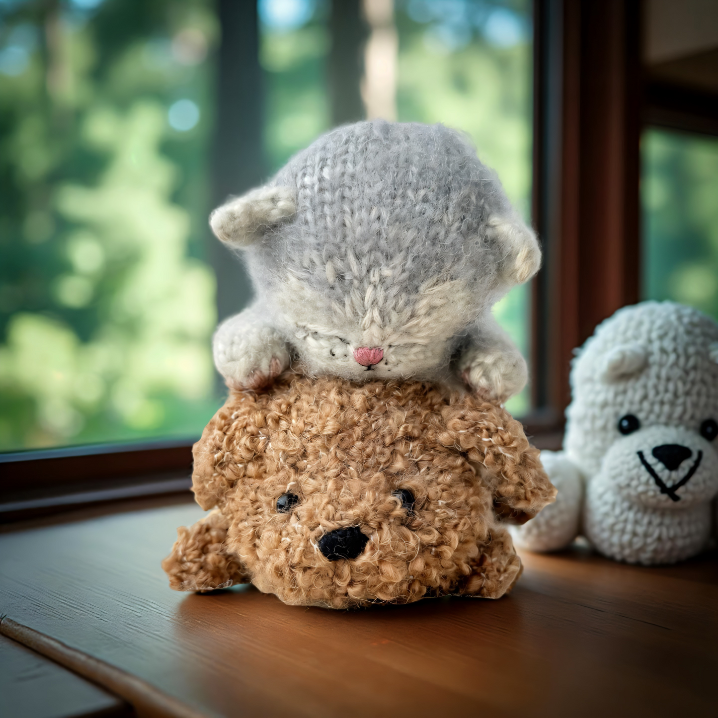 Sleeping kitten and Barnie the puppy knitting pattern