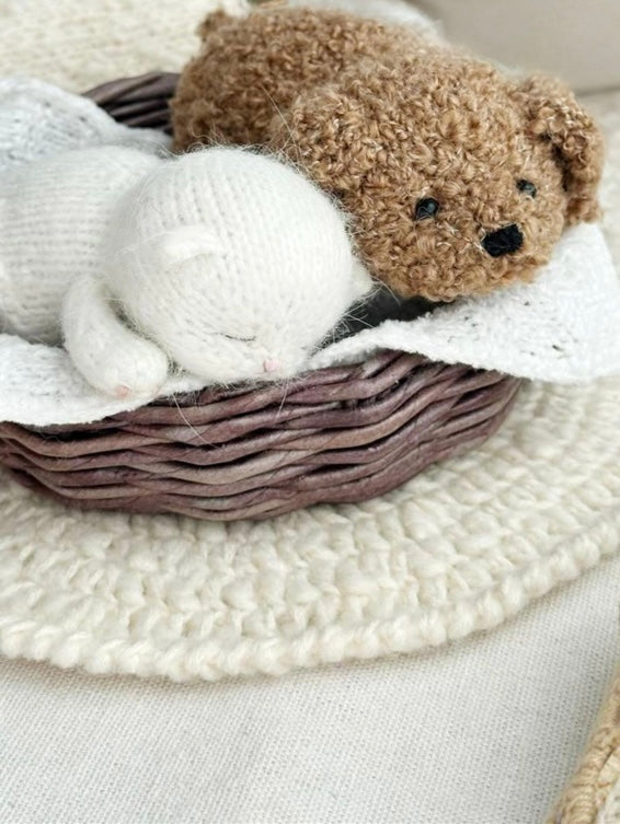 Sleeping kitten and Barnie the puppy knitting pattern
