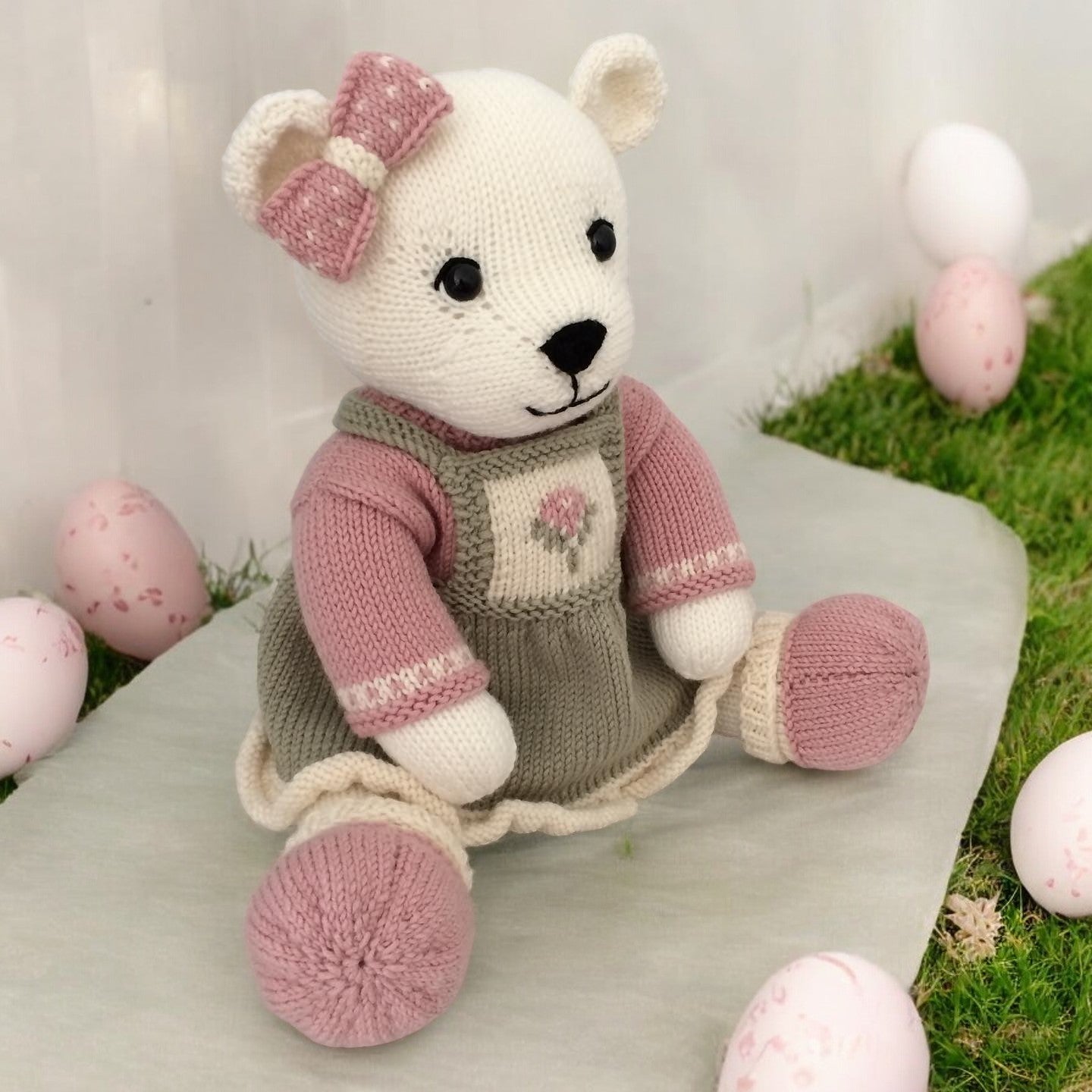 Flower Pinafore Teddy Bear Knitting Pattern