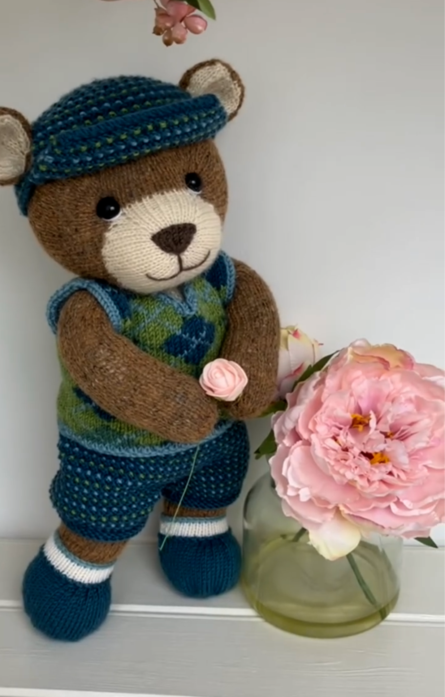 Flower Pinafore Teddy Bear Knitting Pattern