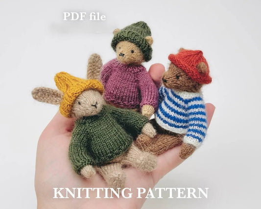 Sitting Mini Teddy Bear & Bunny Knitting Pattern