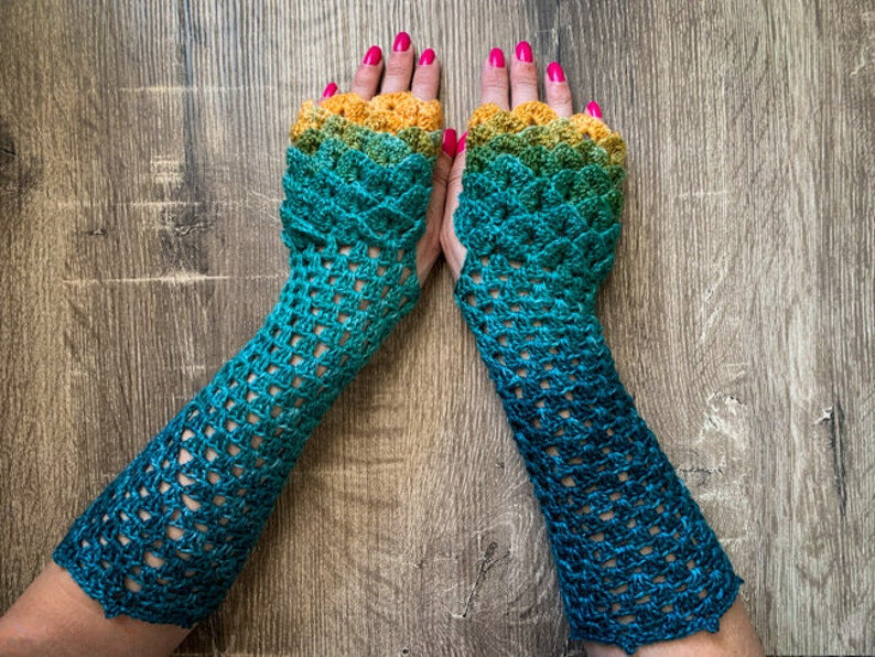 Dragon Tears Fingerless Gloves Crochet Pattern