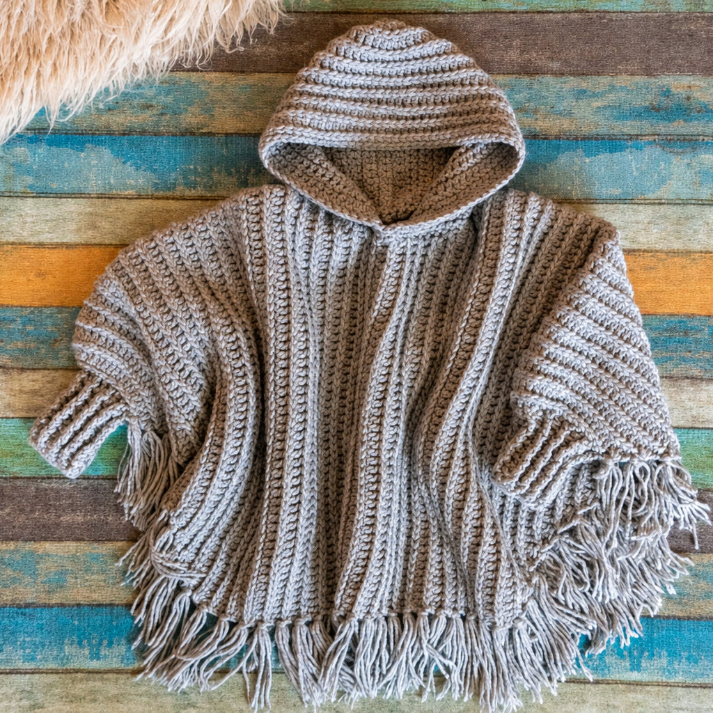 Kids Hooded Fringe Poncho Crochet Pattern