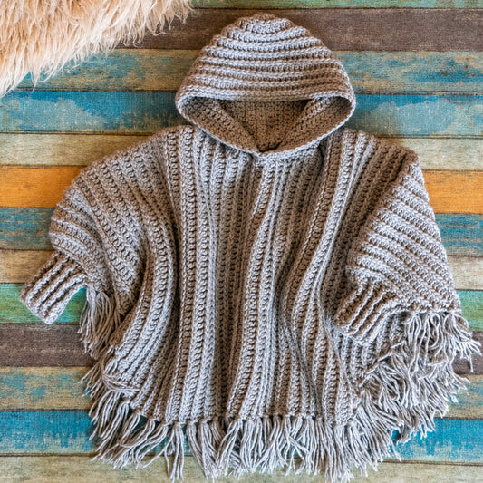 Kids Hooded Fringe Poncho Crochet Pattern