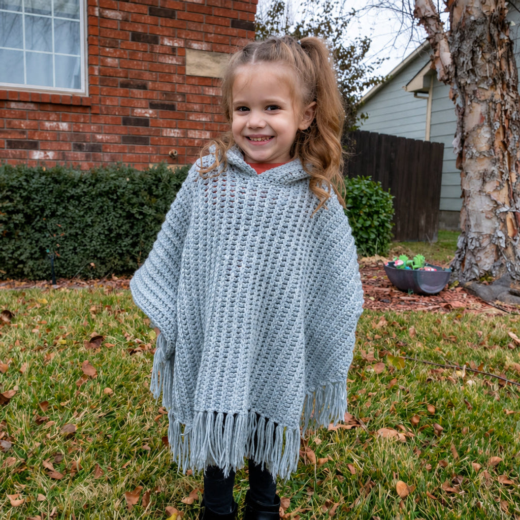Kids Hooded Fringe Poncho Crochet Pattern