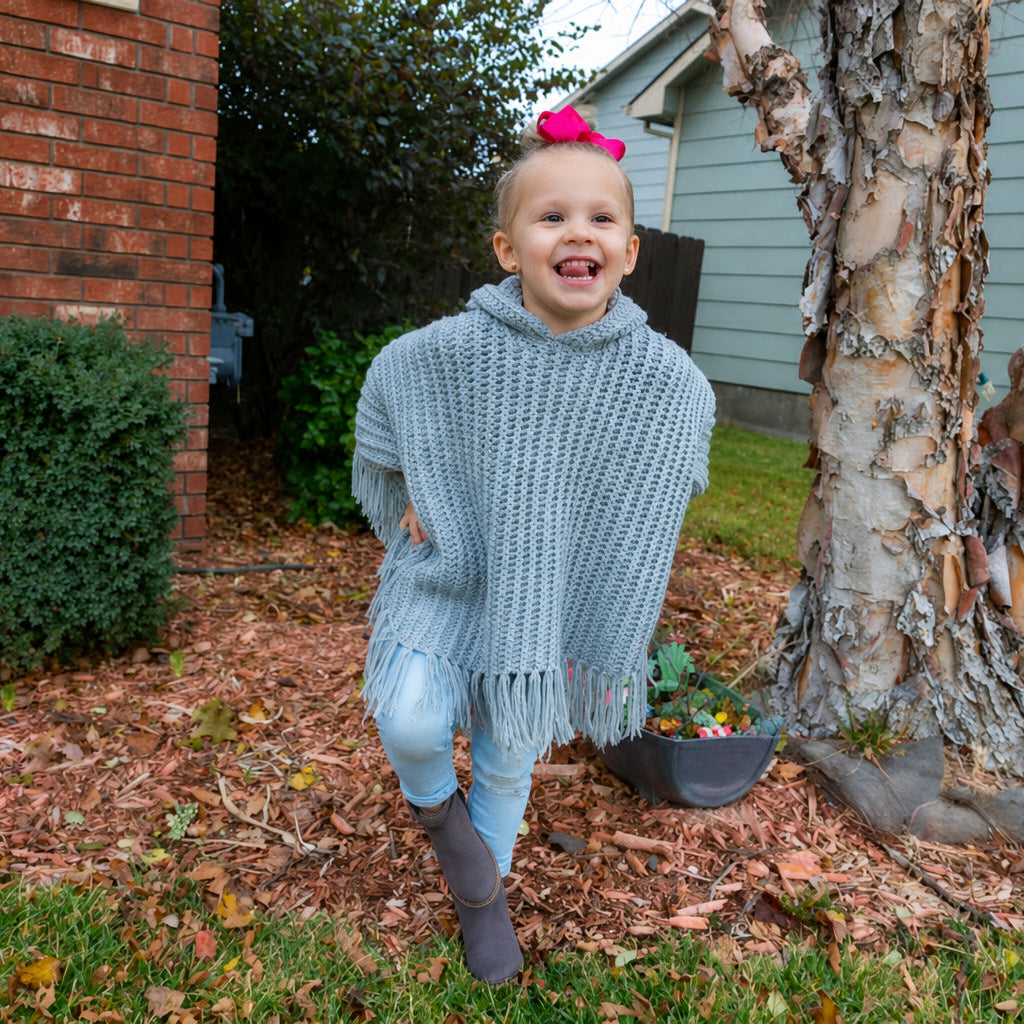 Kids Hooded Fringe Poncho Crochet Pattern