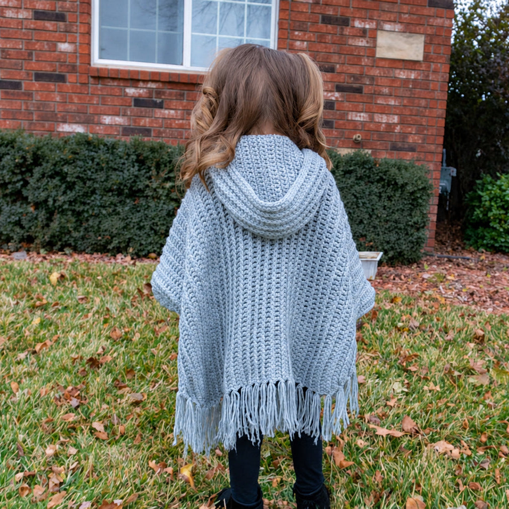 Kids Hooded Fringe Poncho Crochet Pattern