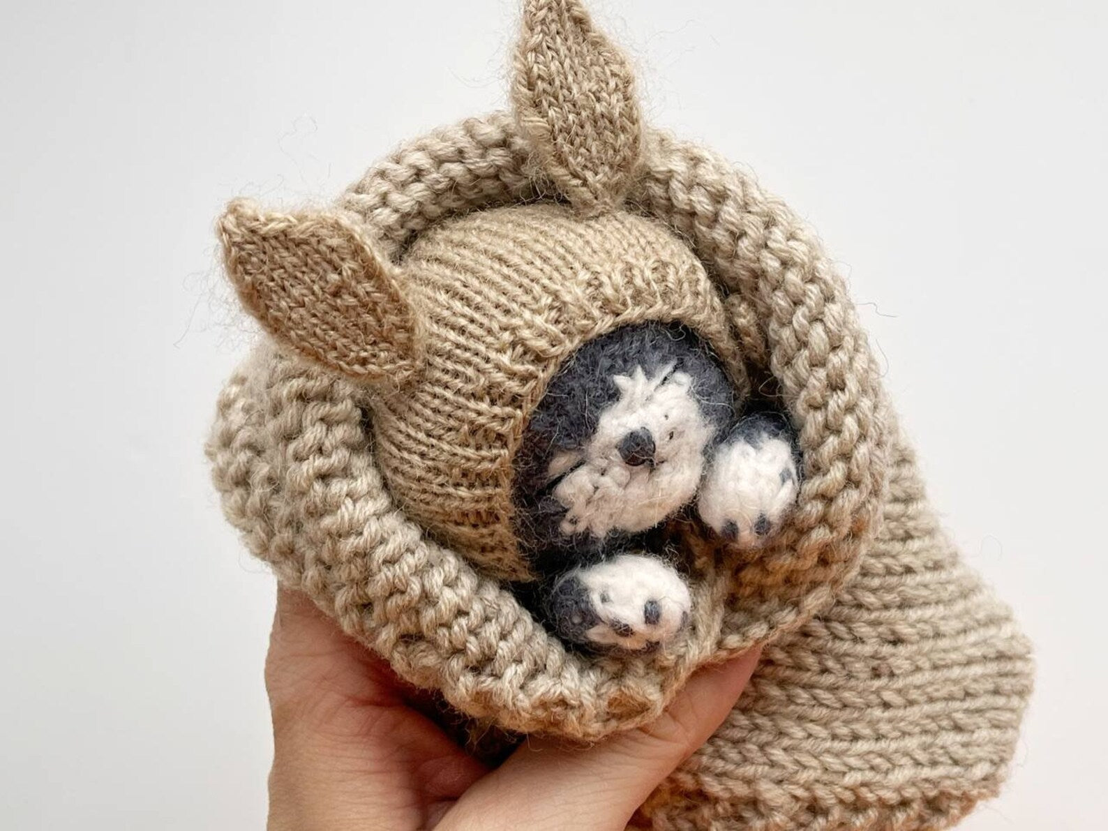 Animal hats + blanket for the sleeping kitten