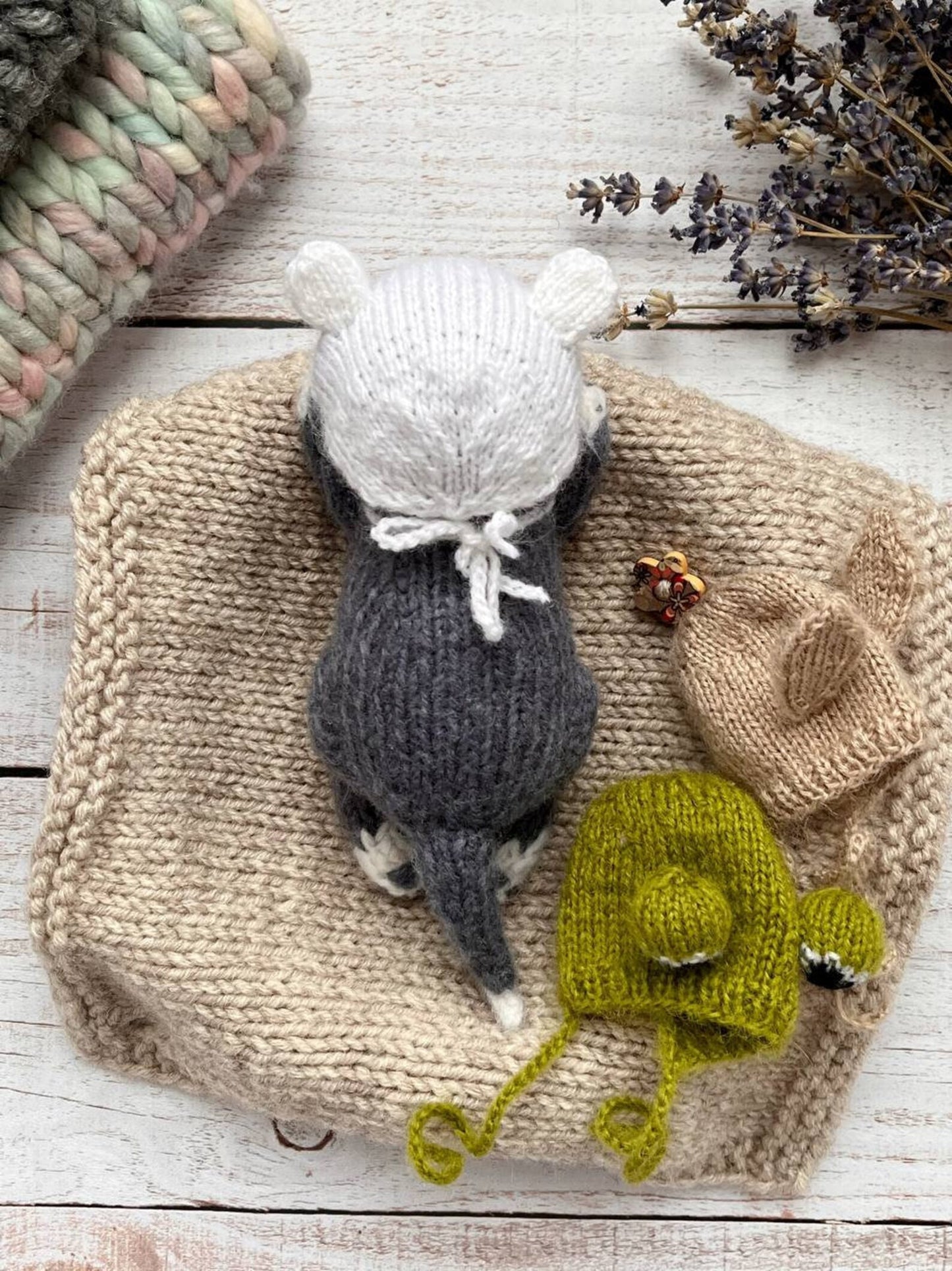 Animal hats + blanket for the sleeping kitten