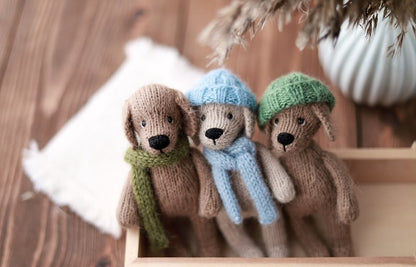 Cute knitted puppy in a hat and scarf Knitting pattern